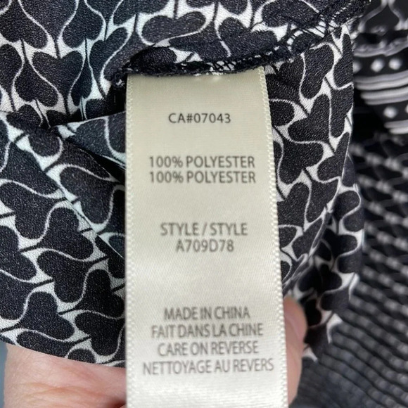 MAX STUDIO NWT Ruffled Tie Neck Balloon Sleeve Blouse Black White Pattern Size S - Picture 8 of 11